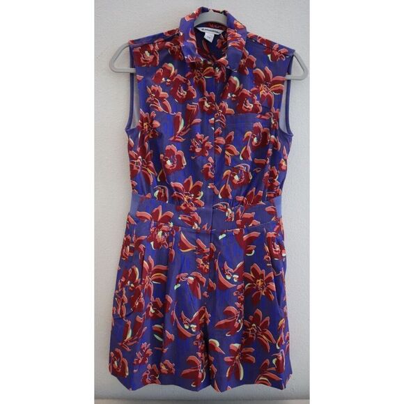 Athleta 607139-04 Women's Petite Sz 2P Purple Floral Brooklyn Utility Romper - Picture 1 of 9